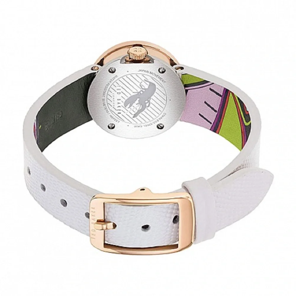 TED BAKER Women's Seerena Leather Strap Watch In White/ Gold - Picture 3 of 12